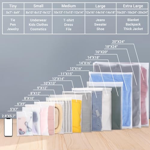 Svaldo Clothes Packaging Bags for Shipping, 25 Count 14x18 inch Frosted Zipper Plastic Bags for Clothing, Thick Plastic Apparel Bag for Packaging T-Shirt, Shirt, 3 Mil, with Vent Holes Storage Bag - Image 3