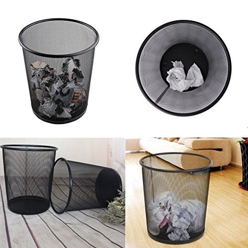 PUFFIN Metal Mesh Round Waste Basket for Home,Office Large, Set of 5 (Black) - Image 5