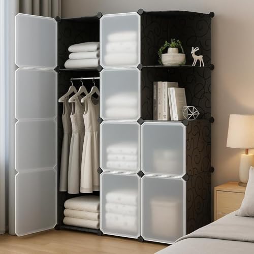HEMOVIA Collapsible Wardrobe for Clothes - DIY 10 Door Plastic Almirah for Clothes with Doors | Side Hanger,Folding Waterproof Memory Standing Wardrobe for Storage for Home Clothes (Black, 10-Door) - Image 3