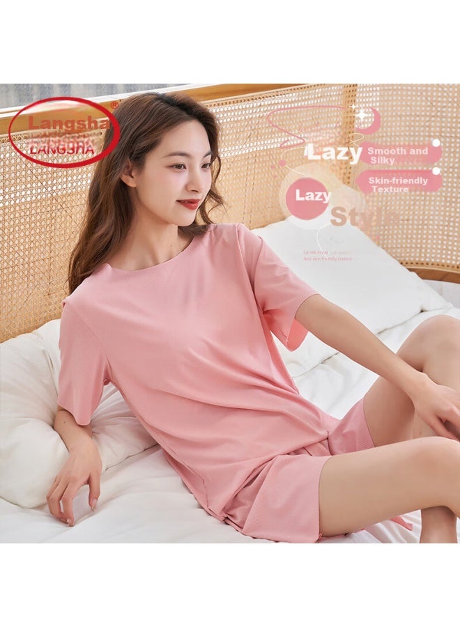 LANG SHA Langsha Women's Summer Thin Cool Soft Silky Lazy Style Comfortable Loungewear Sleepwear Pink - Image 1