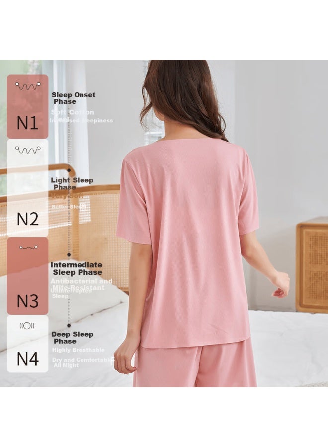 LANG SHA Langsha Women's Summer Thin Cool Soft Silky Lazy Style Comfortable Loungewear Sleepwear Pink - Image 2