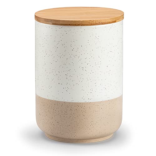 vancasso Sabine Large Ceramic Canister with Airtight Wood Lid - 74 oz Kitchen Food Storage Jar for Flour, Sugar, Coffee, Tea & Spices - Big Capacity Countertop Jar - Image 1