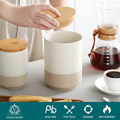 vancasso Sabine Large Ceramic Canister with Airtight Wood Lid - 74 oz Kitchen Food Storage Jar for Flour, Sugar, Coffee, Tea & Spices - Big Capacity Countertop Jar - Image 3