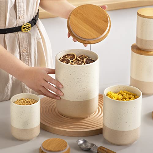 vancasso Sabine Large Ceramic Canister with Airtight Wood Lid - 74 oz Kitchen Food Storage Jar for Flour, Sugar, Coffee, Tea & Spices - Big Capacity Countertop Jar - Image 5