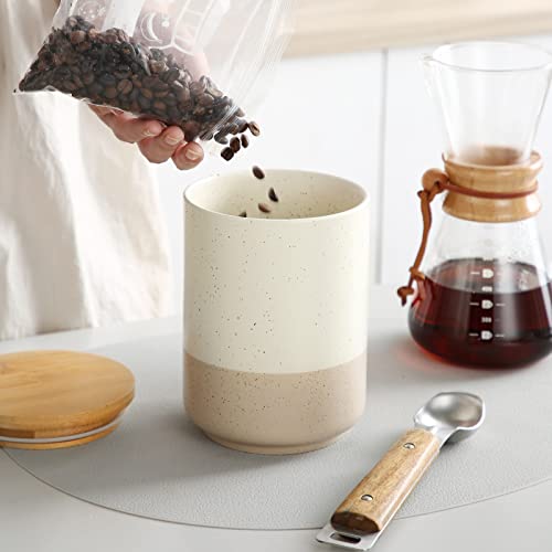 vancasso Sabine Large Ceramic Canister with Airtight Wood Lid - 74 oz Kitchen Food Storage Jar for Flour, Sugar, Coffee, Tea & Spices - Big Capacity Countertop Jar - Image 4