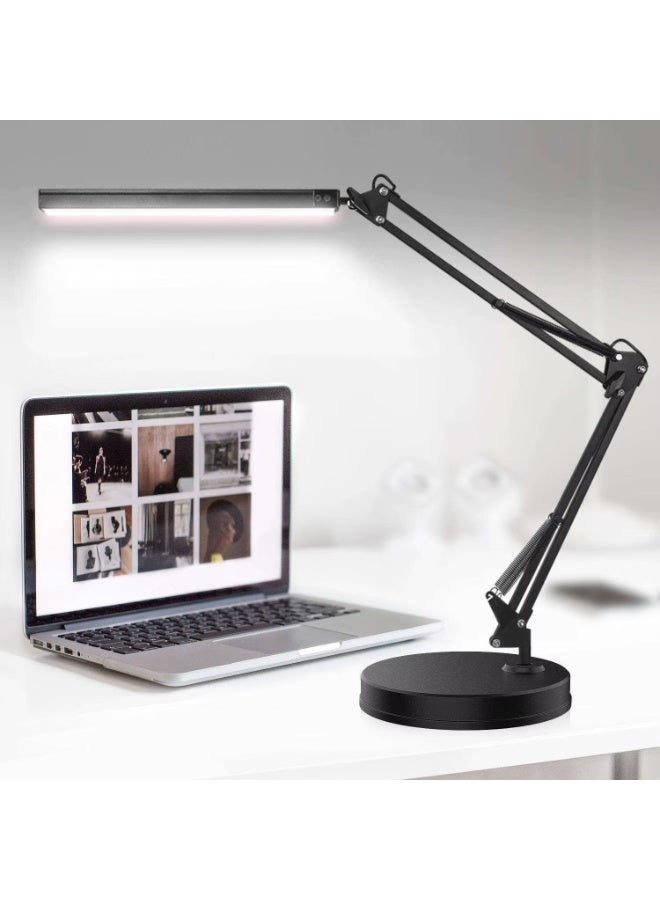 اباجورة مكتب LED USB بذراع متحرك واضاءة قابلة للتعديل 3 ألوان و10 مستويات سطوع للقراءة والمذاكرة والعمل - اسود - Image 2