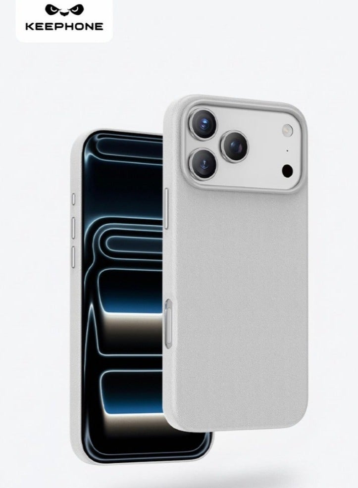 KeepHone PEEKABOO MagSafe Compatible Cool White Leather Case for iPhone 17 Pro Max with Strong N52 Magnetic Ring, Military-Grade Shockproof Protection, Metal Camera Guard & Metal Buttons, Premium Anti