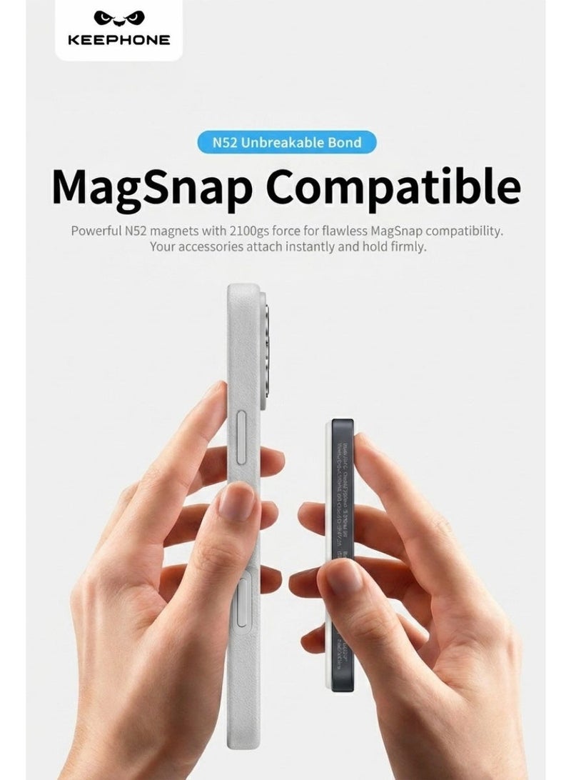 KeepHone PEEKABOO MagSafe Compatible Cool White Leather Case for iPhone 17 Pro Max with Strong N52 Magnetic Ring, Military-Grade Shockproof Protection, Metal Camera Guard & Metal Buttons, Premium Anti-Scratch Leather Back, Soft Microfiber Lining, Slim Protective Cover Compatible with MagSafe Chargers & Accessories - Image 4