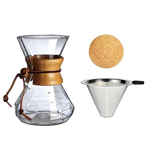HYAXGM HYAXGM Pour Over Coffee Maker With Wood Sleeve20oz600mlPour Over Coffee DripperPour Over Coffee Maker Set With Cork Stopper 20oz600ml