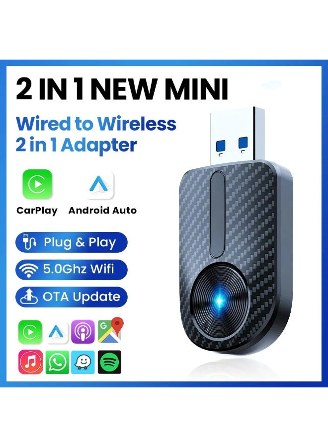 جهاز استقبال Carplay لاسلكي 2 في 1، يحول نظام Android Auto وCarPlay السلكي إلى نظام لاسلكي، USB A وType C، ملاحظة: مخصص فقط لنظام Android Auto/Carplay المثبت مسبقًا من الشركة المصنعة الأصلية، بلوتوث V5.4 - Image 1