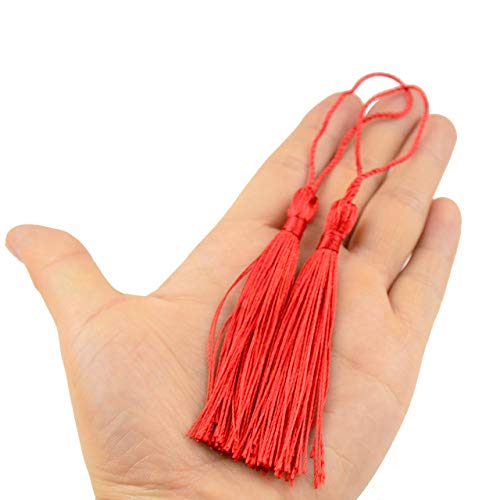 Makhry 100pcs Tassels 5 Inch Silky Floss Bookmark Tassels with Cord Loop Small Tassels for Crafts Bookmarks Jewelry Making DIY Souvenir Accessory (Red) - Image 3