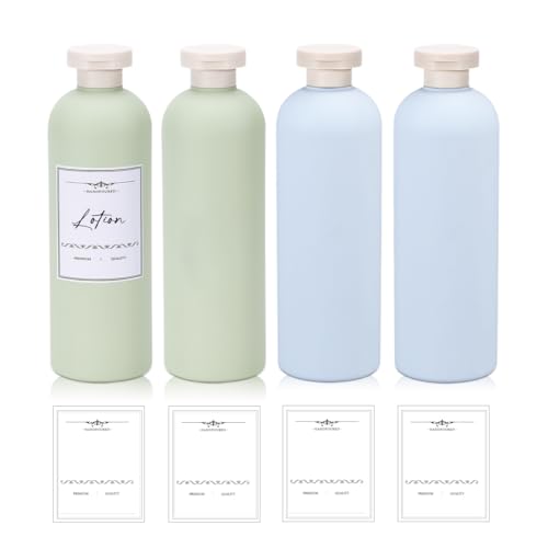 UMETASS 13.5 oz Plastic Travel Shampoo Bottles, Refillable Flip Cap Squeeze Bottles for Toiletries, Large Leakage-proof Travel Shampoo and Conditioner Container (Blue and Green) - Image 1