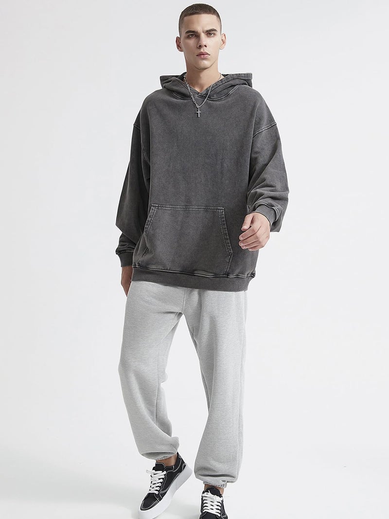 KEEPSHOWING Mens Oversized Hoodies Vintage Hoodie Couples Pullover Acid Wash Hoodies for Men Streetwear Sweatshirts(Grey(hooded) XL) - Image 5