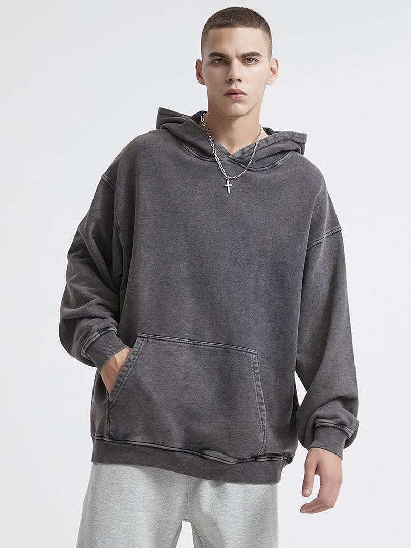 KEEPSHOWING Mens Oversized Hoodies Vintage Hoodie Couples Pullover Acid Wash Hoodies for Men Streetwear Sweatshirts(Grey(hooded) XL) - Image 2