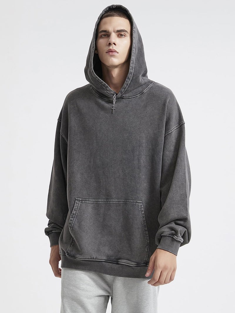 KEEPSHOWING Mens Oversized Hoodies Vintage Hoodie Couples Pullover Acid Wash Hoodies for Men Streetwear Sweatshirts(Grey(hooded) XL) - Image 3