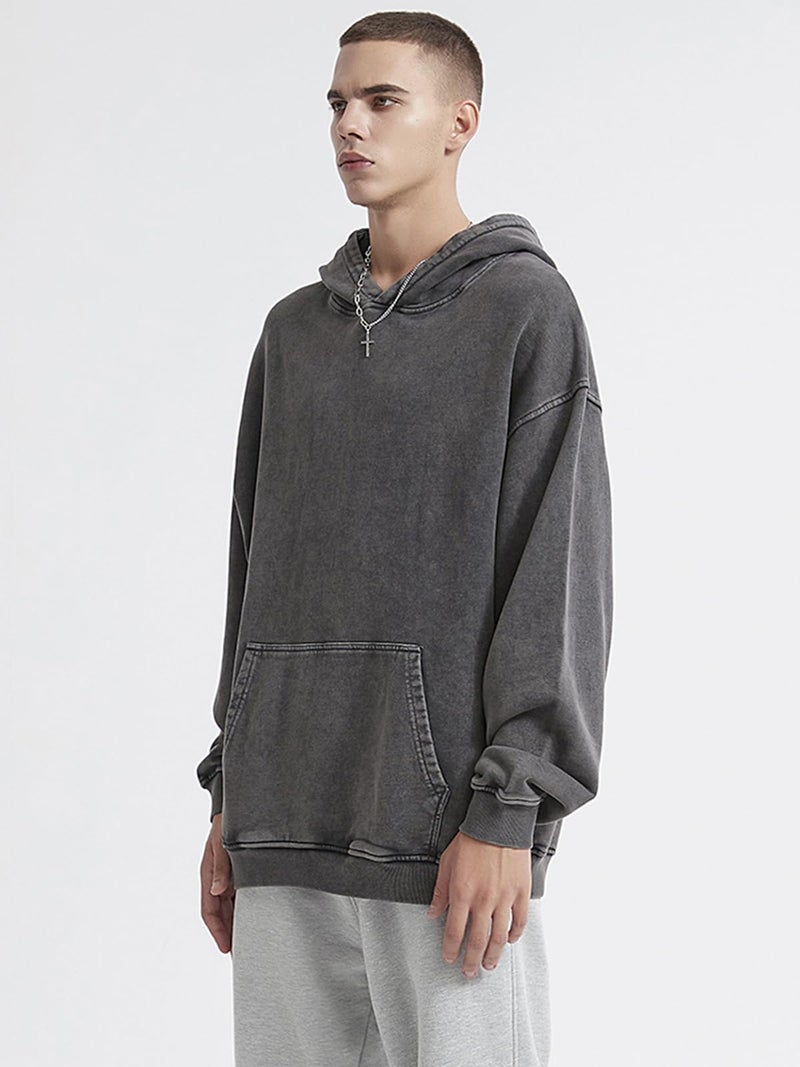 KEEPSHOWING Mens Oversized Hoodies Vintage Hoodie Couples Pullover Acid Wash Hoodies for Men Streetwear Sweatshirts(Grey(hooded) XL) - Image 4