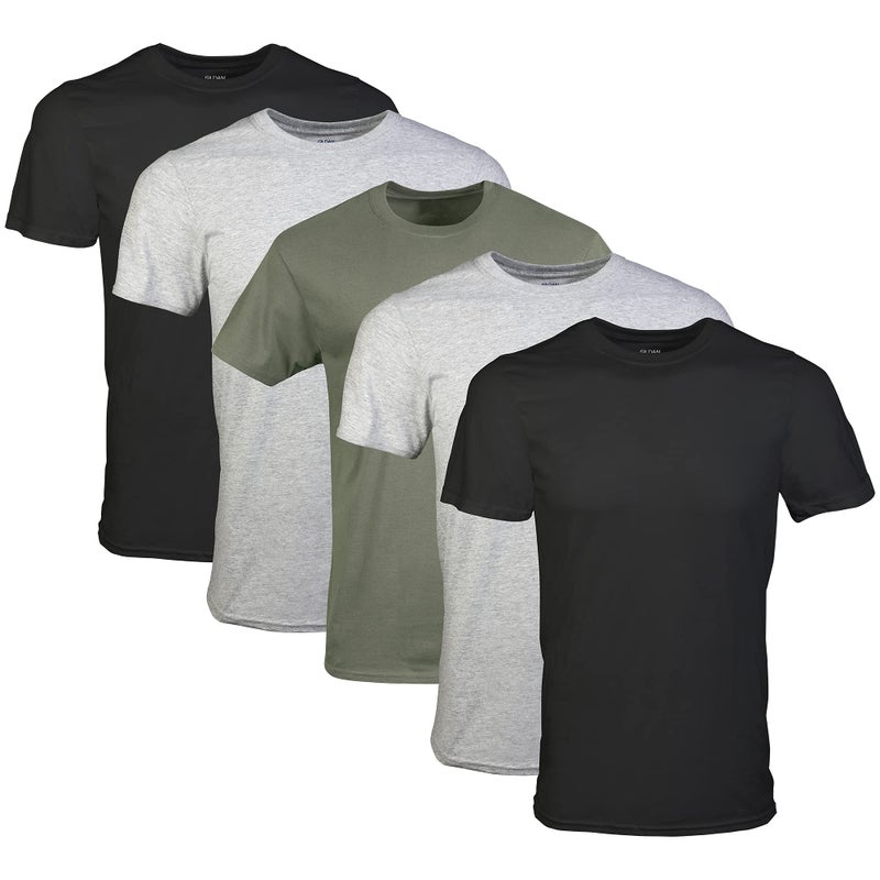 Gildan Men's Crew T-Shirts, Multipack, Style G1100, Black/Sport Grey/Military Green (5-Pack), Large - Image 1