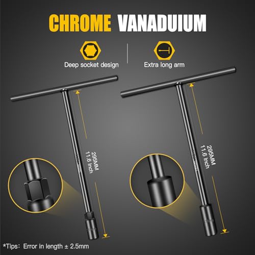 pgroup T-Handle Socket Wrench Set, 7PCS Metric Handle Wrenches - 6, 8, 10, 11, 12, 13, 14mm, 6-Point Hex Socket Lug Wrench for Motorcycle Car Bicycle Repair, Chrome Vanadium Steel - Image 3