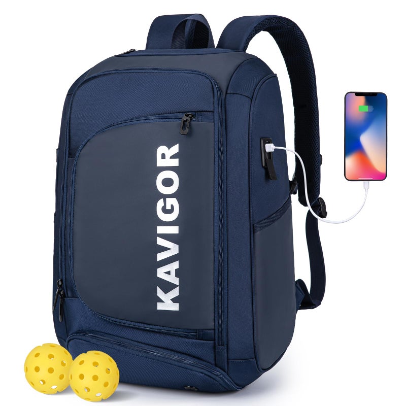 KAVIGOR Pickleball Bag, Large Pickleball Backpack Holds 4 to 6 Paddles, Shoes Compartment & Wet/Dry Pocket (9 Pockets), Charge Port - Image 1