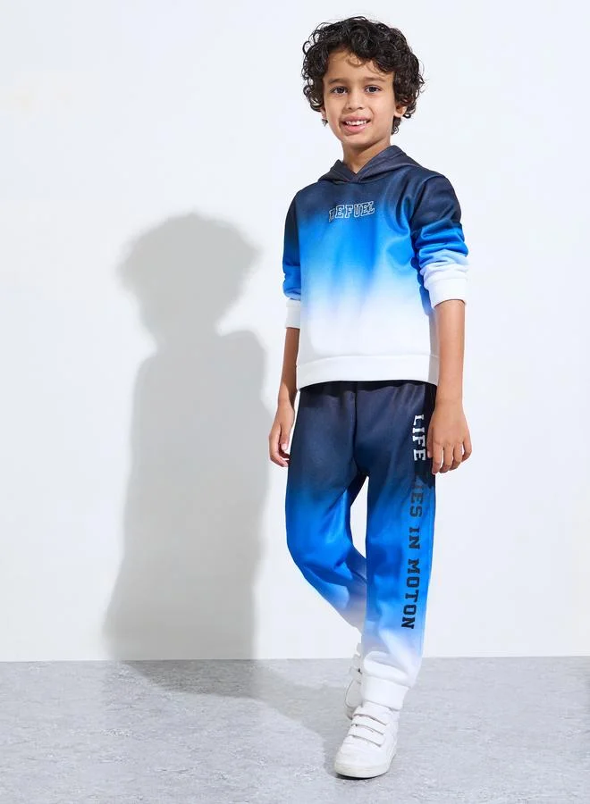 Styli Boys Ombre Blue Graphic Print Hoodie and Joggers Set