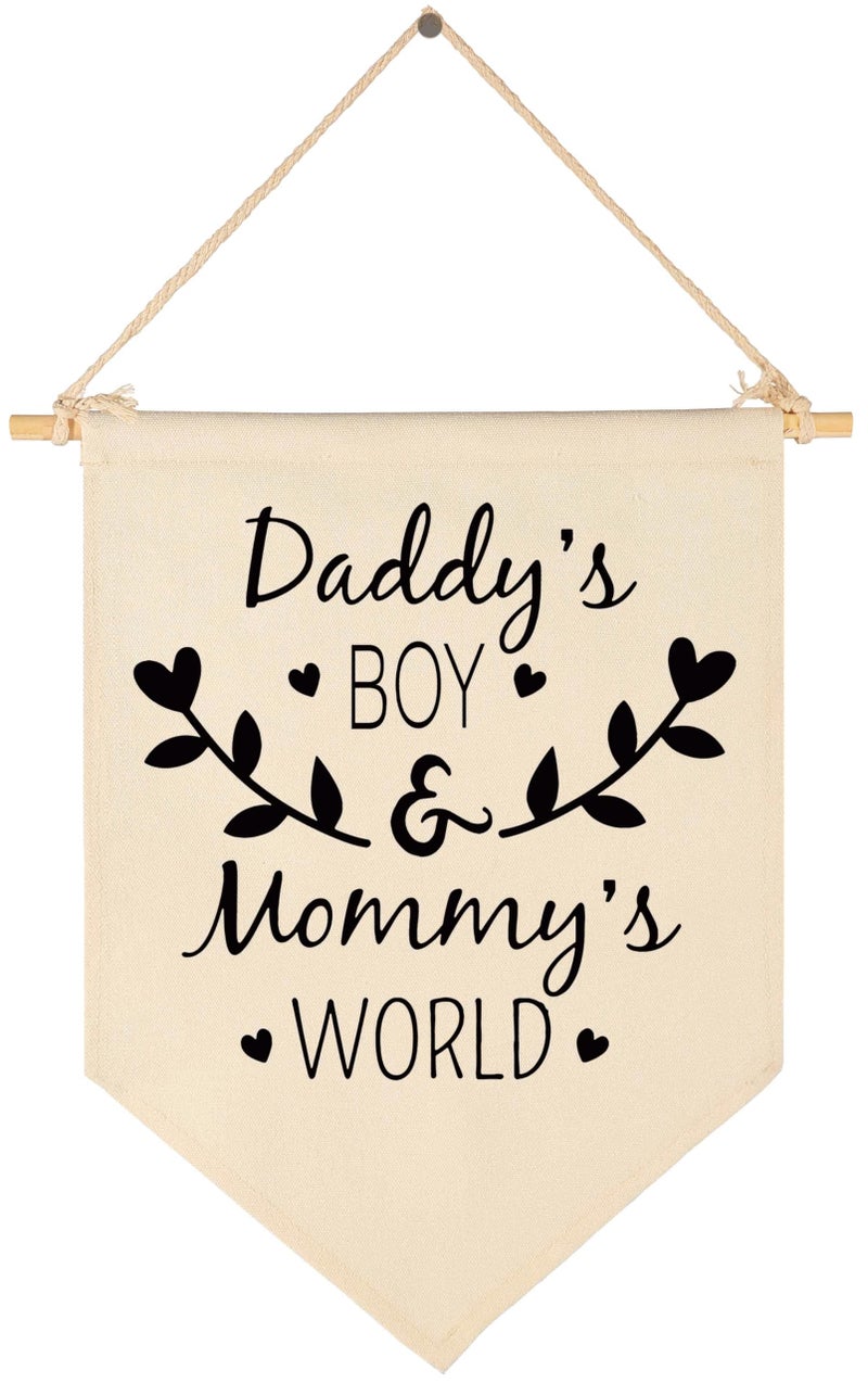 Topthink Daddy’s Boy and Mommy’s World -Canvas Hanging Flag Banner Wall Sign Decor Gift for Baby Kids Nursery Teen Room Front Door-Gift for Boy from Dad Mom - Image 1