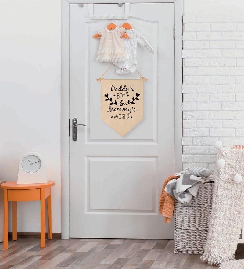 Topthink Daddy’s Boy and Mommy’s World -Canvas Hanging Flag Banner Wall Sign Decor Gift for Baby Kids Nursery Teen Room Front Door-Gift for Boy from Dad Mom - Image 5