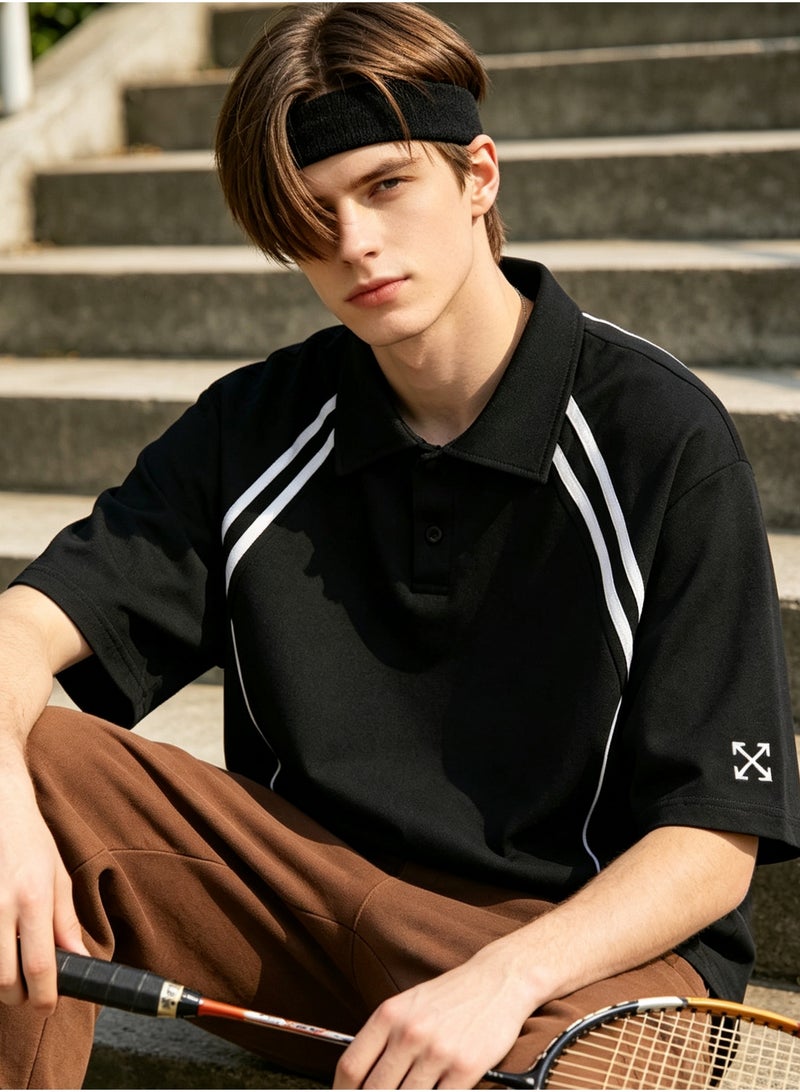 أوف-وايت OFF-WHITE shoulder parallel bars cotton POLO shirt couple summer loose contrast short sleeve lapel T-shirt - Image 1