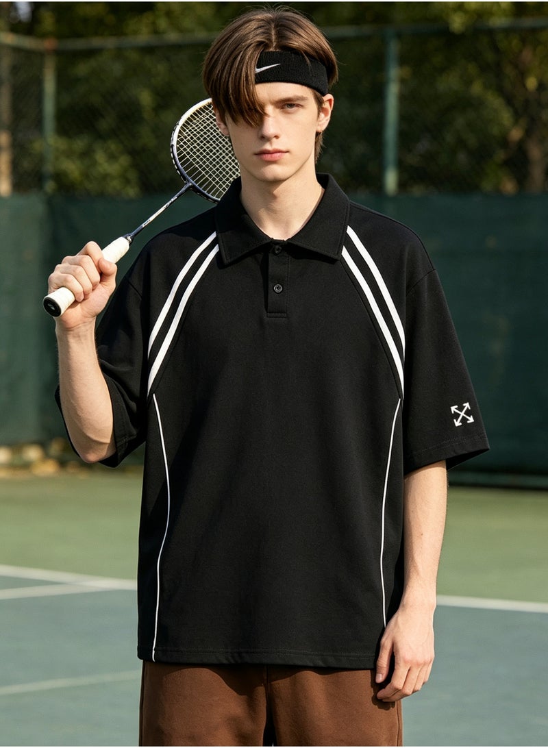 أوف-وايت OFF-WHITE shoulder parallel bars cotton POLO shirt couple summer loose contrast short sleeve lapel T-shirt - Image 5