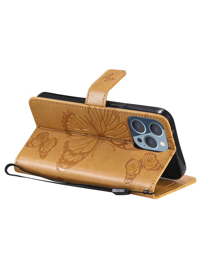 زبون جراب لهاتف iPhone 13 Pro، جراب جلدي أفقي قابل للطي بنقشة فراشة ثلاثية الأبعاد مع حامل وفتحة للبطاقات ومحفظة وحبل - Image 5