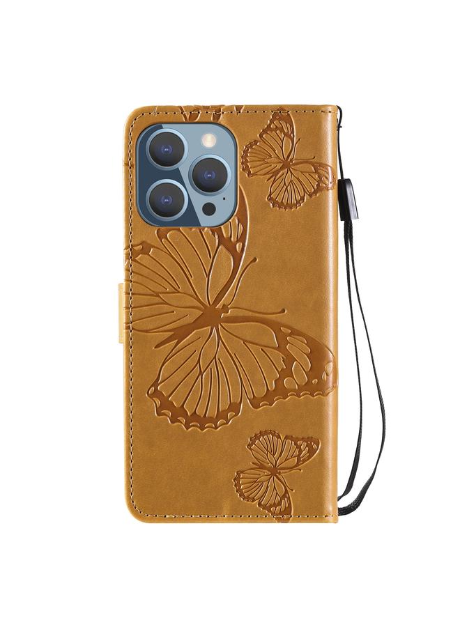 زبون جراب لهاتف iPhone 13 Pro، جراب جلدي أفقي قابل للطي بنقشة فراشة ثلاثية الأبعاد مع حامل وفتحة للبطاقات ومحفظة وحبل - Image 3