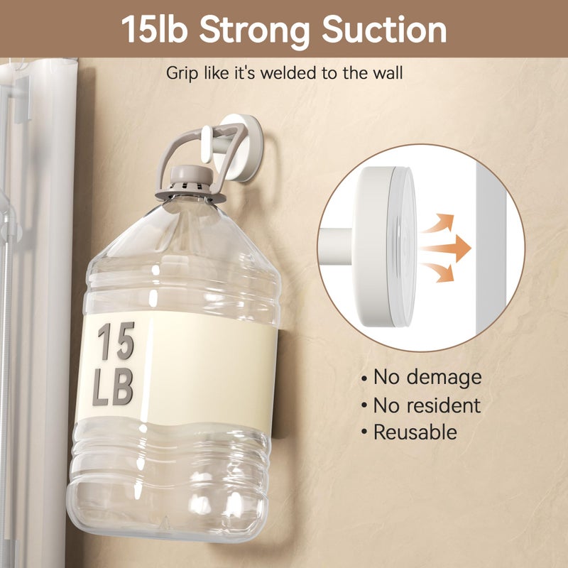 pickpiff Suction Cup Hooks for Shower: 15 LB Strong Wall Hanger for Bathroom, Front door, Glass, Window, RV, Holder for Towel, Christmas Wreath, Coat, Loofah, Waterproof & Reusable, Cream White 4-Pack - Image 2