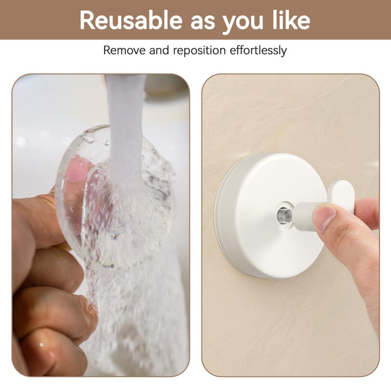 pickpiff Suction Cup Hooks for Shower: 15 LB Strong Wall Hanger for Bathroom, Front door, Glass, Window, RV, Holder for Towel, Christmas Wreath, Coat, Loofah, Waterproof & Reusable, Cream White 4-Pack - Image 3