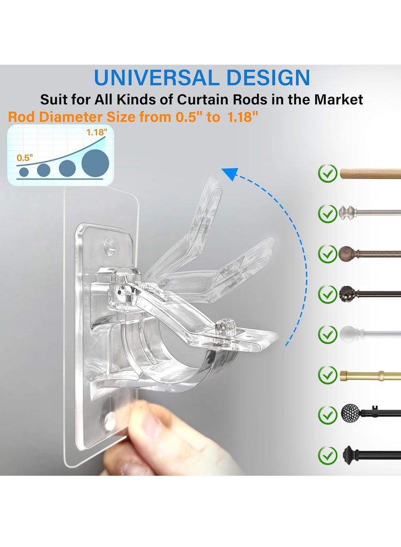 Relex 4 Pack Self Adhesive Rod Brackets, No Drill Needed Curtain Rod Holders, Nail Free Stick on Curtain Rod Hooks, Curtain Hangers for Bathroom, Bedroom, Livingroom, Hold up to 20lbs on Smooth Surface - Image 2