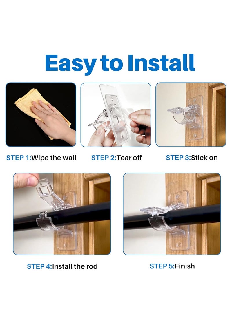 Relex 4 Pack Self Adhesive Rod Brackets, No Drill Needed Curtain Rod Holders, Nail Free Stick on Curtain Rod Hooks, Curtain Hangers for Bathroom, Bedroom, Livingroom, Hold up to 20lbs on Smooth Surface - Image 4