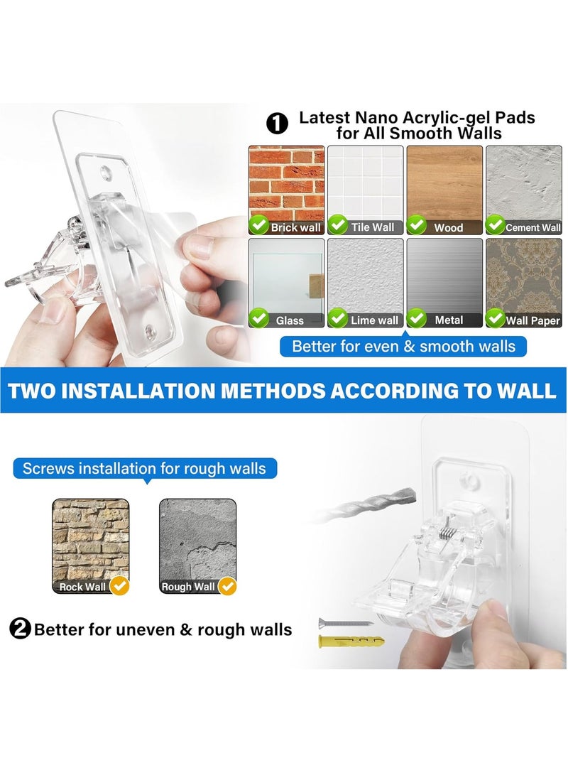 Relex 4 Pack Self Adhesive Rod Brackets, No Drill Needed Curtain Rod Holders, Nail Free Stick on Curtain Rod Hooks, Curtain Hangers for Bathroom, Bedroom, Livingroom, Hold up to 20lbs on Smooth Surface - Image 5