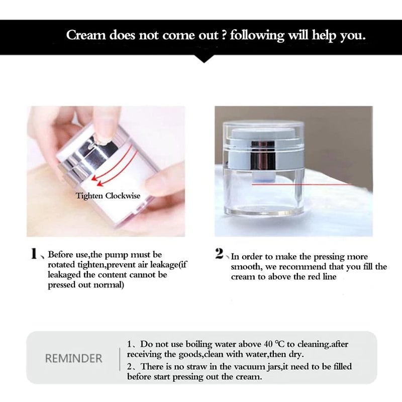 Furnido 2 Pack 1.7 oz Refillable Airless Pump Jars With Lid, Empty Acrylic Makeup Cosmetic Containers for Thick Moisturizer, Travel Lotion, Skincare, Cream,White - Image 5