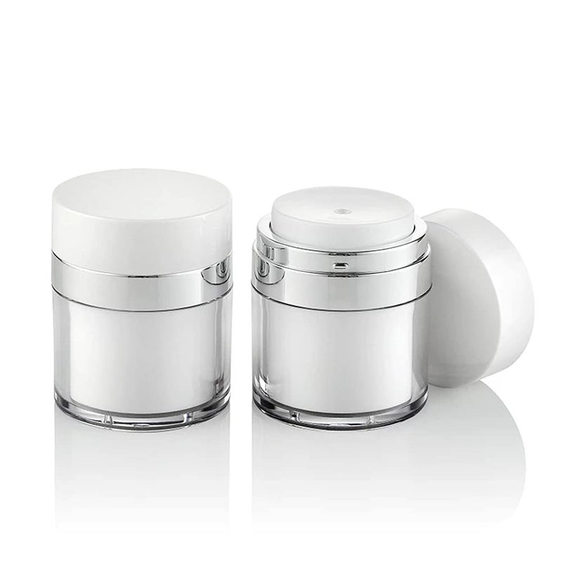 Furnido 2 Pack 1.7 oz Refillable Airless Pump Jars With Lid, Empty Acrylic Makeup Cosmetic Containers for Thick Moisturizer, Travel Lotion, Skincare, Cream,White - Image 1