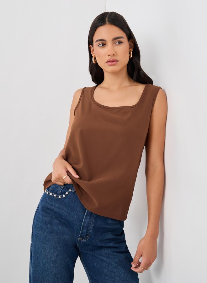 Styli Styli Solid Scoop Neck Sleeveless Top  - Image 1