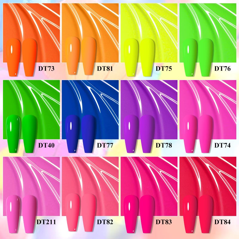 MEET ACROSS 12pcs Gel Nail Polish Set,Soak Off UV LED Lamp Gel Nail Polish Kit,Fashion Shimmer Nail Art Design Gifts for Women Manicure Salon (Neon series) - Image 2