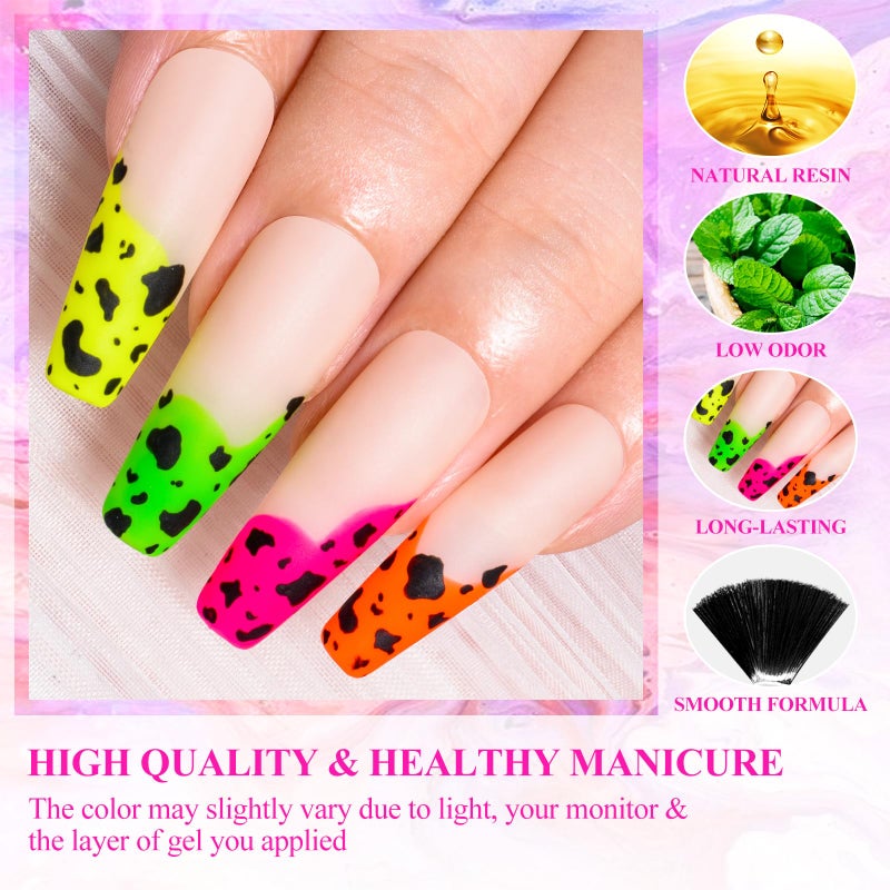 MEET ACROSS 12pcs Gel Nail Polish Set,Soak Off UV LED Lamp Gel Nail Polish Kit,Fashion Shimmer Nail Art Design Gifts for Women Manicure Salon (Neon series) - Image 4