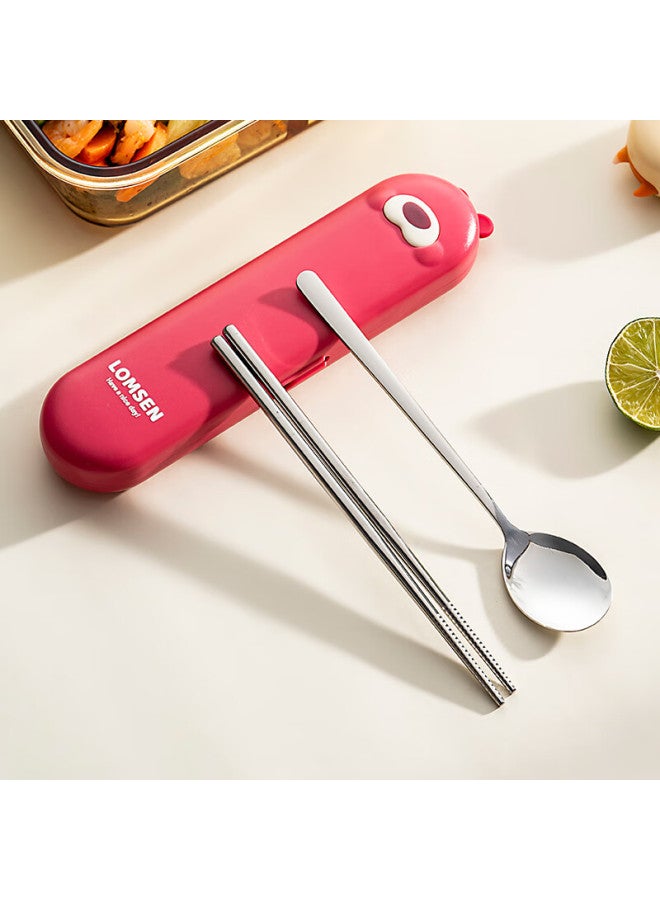 Onlycook Onlycook Children's Portable Tableware Box Primary School Students 304 Stainless Steel Chopsticks Spoon Set Personal Special - Strawberry Bear Color - Image 1