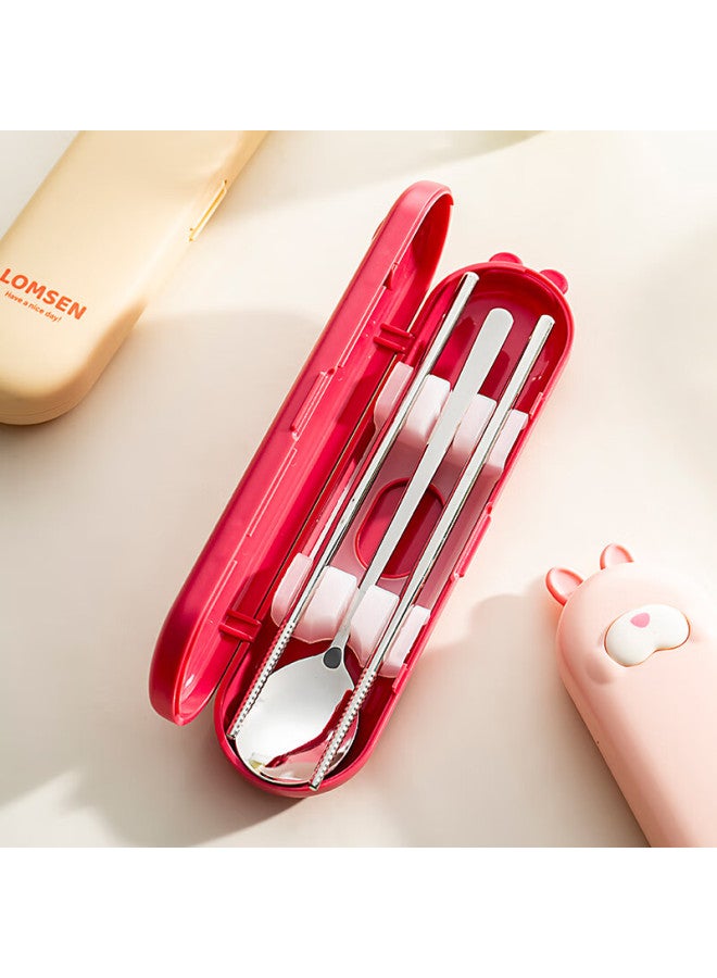 Onlycook Onlycook Children's Portable Tableware Box Primary School Students 304 Stainless Steel Chopsticks Spoon Set Personal Special - Strawberry Bear Color - Image 2