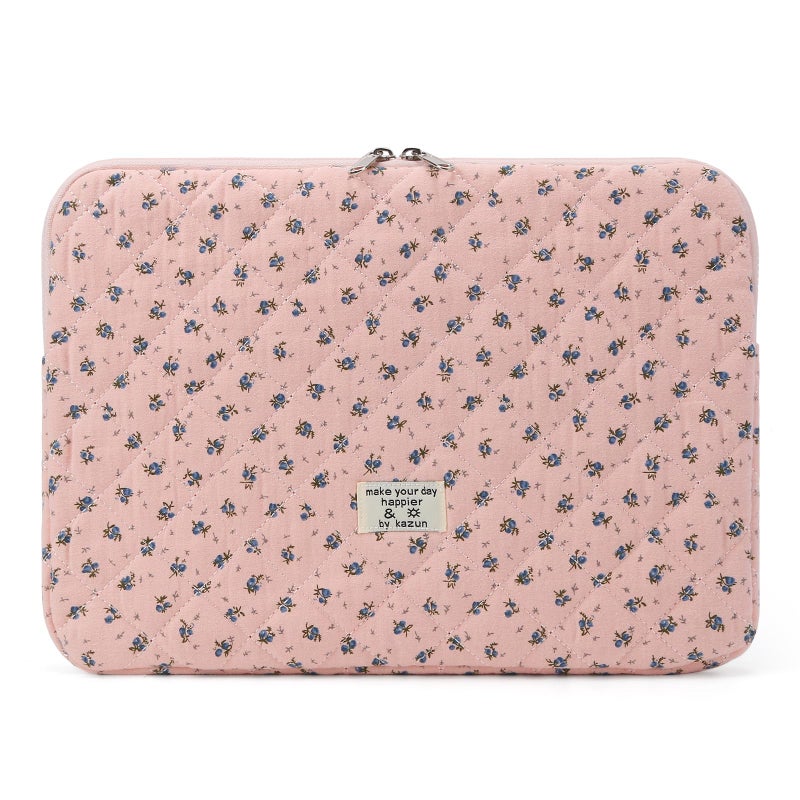 BBIQI Puffy Laptop Sleeve 13-15.6 Inch Cute Quilted Laptop Protective Case Padded Floral Computer Sleeve for MacBook (A-Dark Pink, 13 Inch) - Image 1