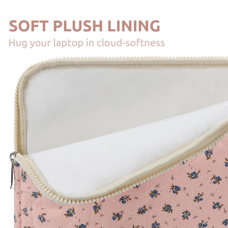 BBIQI Puffy Laptop Sleeve 13-15.6 Inch Cute Quilted Laptop Protective Case Padded Floral Computer Sleeve for MacBook (A-Dark Pink, 13 Inch) - Image 4