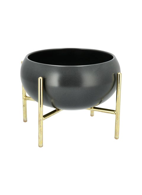 Salad Bowl Semi Matt Grey With Golden Stand