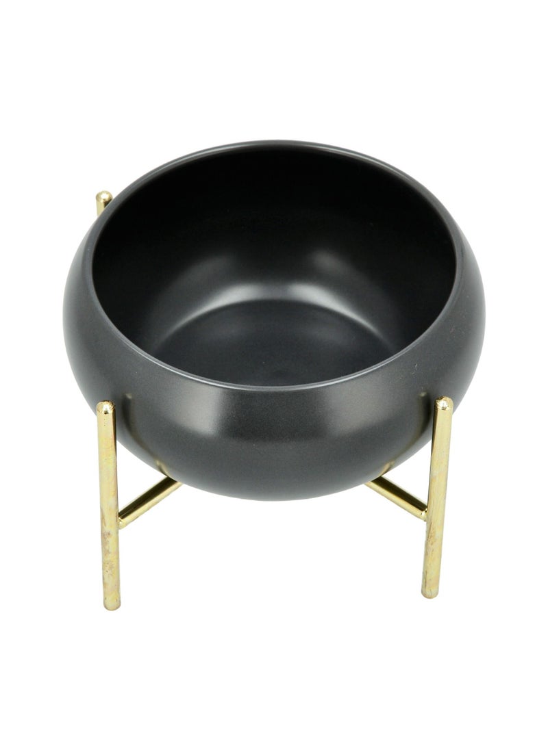 La Mesa - Salad Bowl Semi Matt Grey With Golden Stand - Image 1