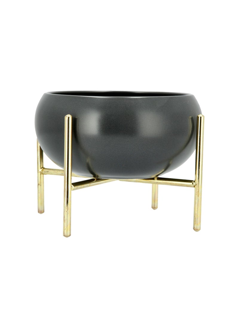 La Mesa - Salad Bowl Semi Matt Grey With Golden Stand - Image 1