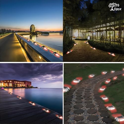 Epyz Solar Road Stud Light Outdoor Waterproof 6 LED Deck Lights for Driveway, Dock, Markers, Step, Staircase Ground, Sidewalk, Yard [ Aluminium Alloy] [ Pack of 2, Red Flashing ] - Image 2