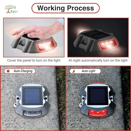 Epyz Solar Road Stud Light Outdoor Waterproof 6 LED Deck Lights for Driveway, Dock, Markers, Step, Staircase Ground, Sidewalk, Yard [ Aluminium Alloy] [ Pack of 2, Red Flashing ] - Image 5