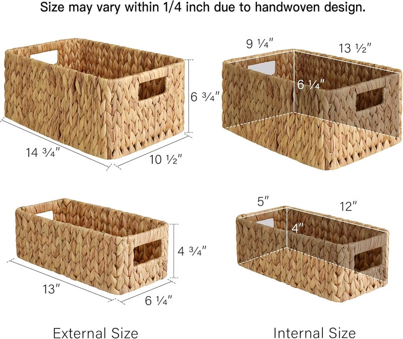 StorageWorks Water Hyacinth Storage Baskets, Square Wicker Baskets with Built-in Handles, Hand-Woven Baskets for Bedroom, Bathroom, Pantry, Shelves, Set of 3 (1PC Large, 2PCS Medium) - Image 2